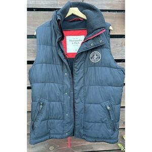 Abercrombie & Fitch Puffer Vest Men's Medium Black‎ Quilted Zip Pockets Logo